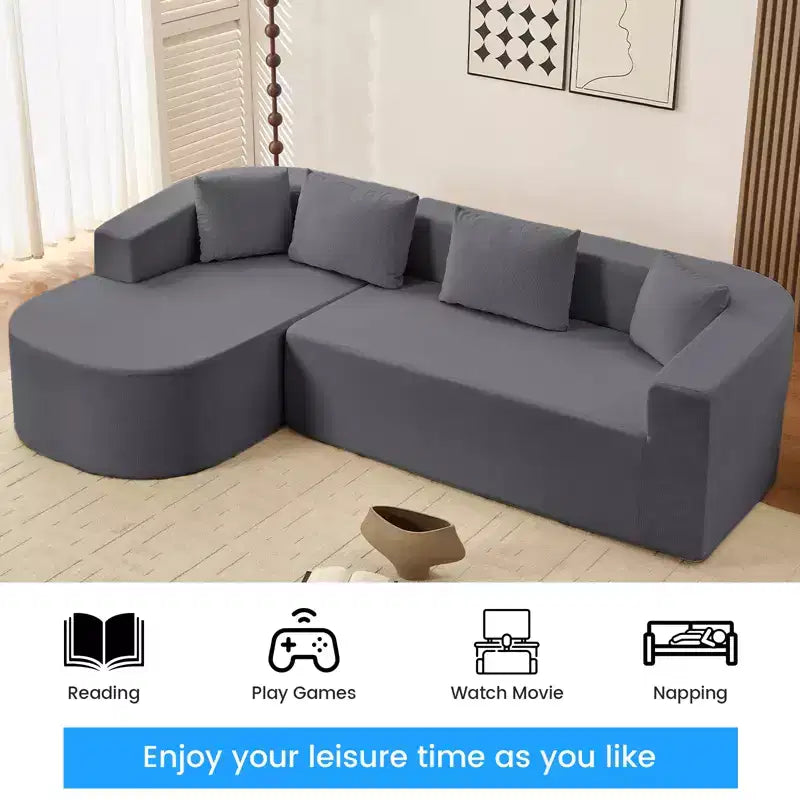 Canapé d'angle en chenille de 98 pouces avec méridienne incurvée, 3 places moderne Cloud, aucun assemblage requis