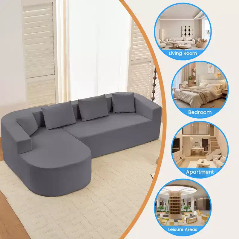 Canapé d'angle en chenille de 98 pouces avec méridienne incurvée, 3 places moderne Cloud, aucun assemblage requis