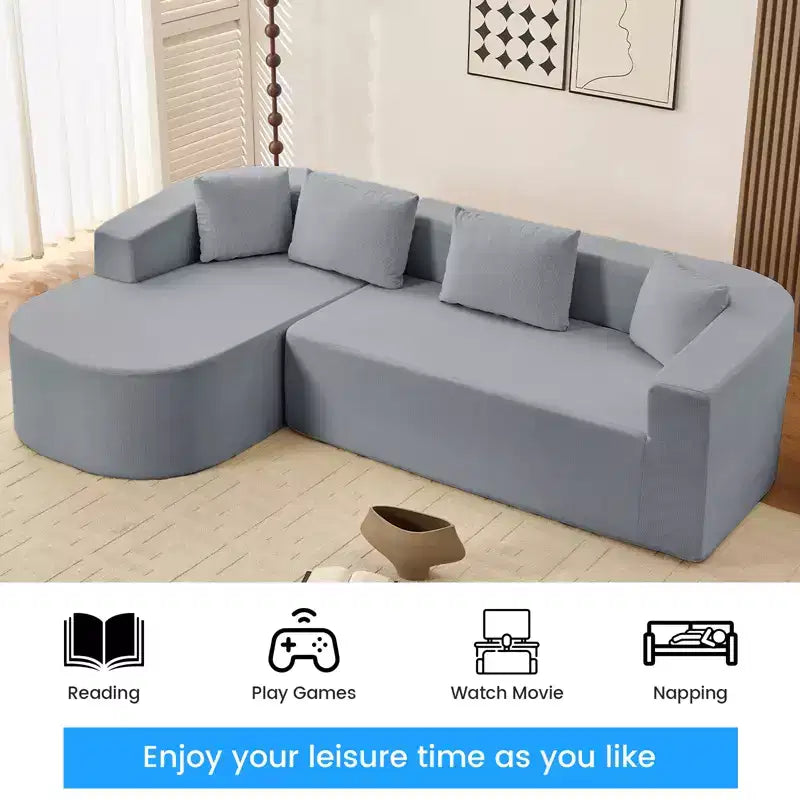 Canapé d'angle en chenille de 98 pouces avec méridienne incurvée, 3 places moderne Cloud, aucun assemblage requis