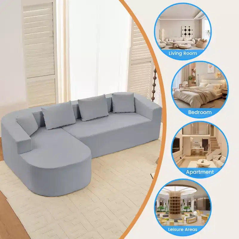 Canapé d'angle en chenille de 98 pouces avec méridienne incurvée, 3 places moderne Cloud, aucun assemblage requis