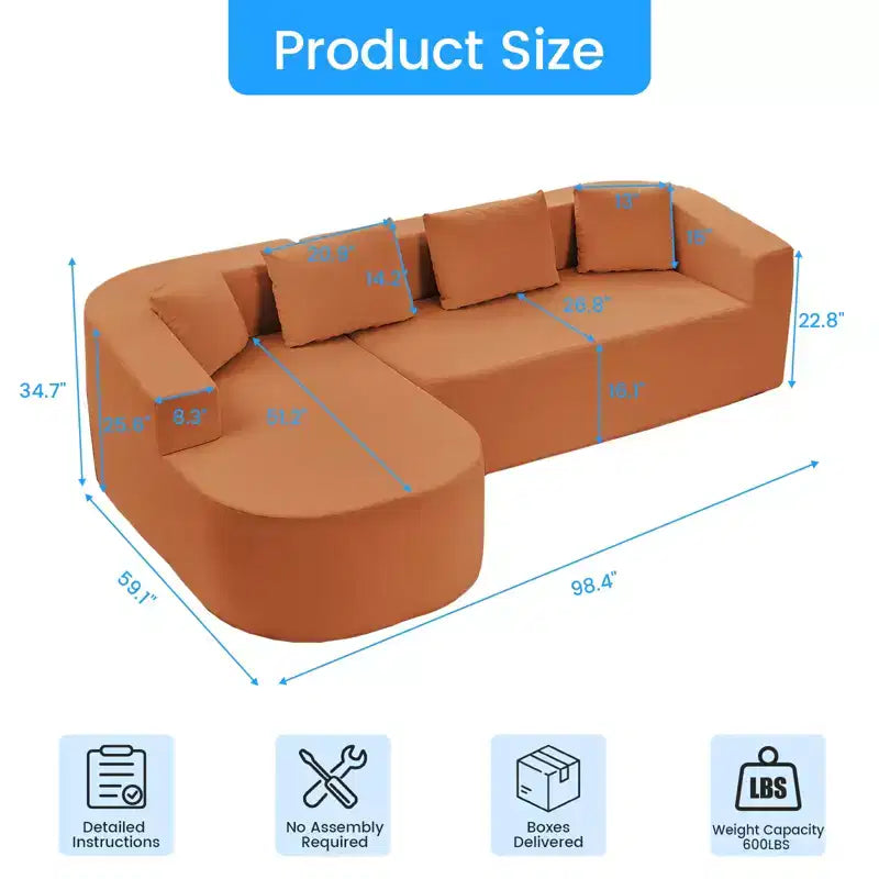Canapé d'angle en chenille de 98 pouces avec méridienne incurvée, 3 places moderne Cloud, aucun assemblage requis