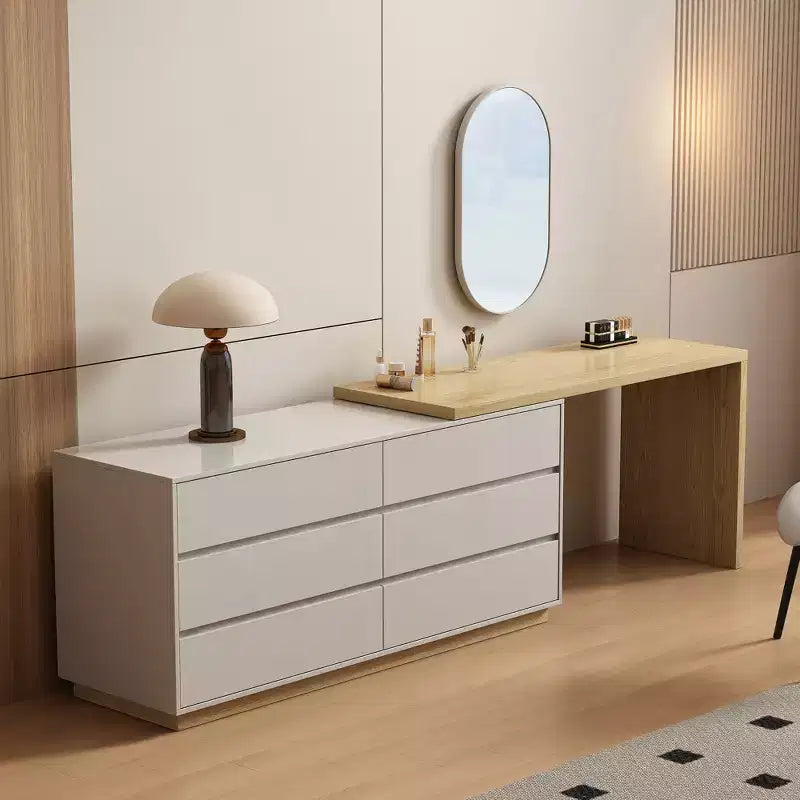 Luck Live Mid-Century Modern Retractable Vanity Tables, Dressers,Storage Cabinet Natural wood color