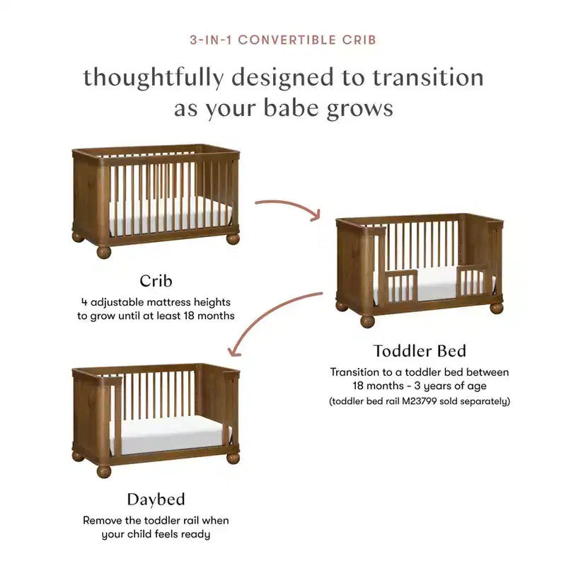 Lit de bébé convertible 3-en-1, bois de pin massif, certifié GREENGUARD Gold
