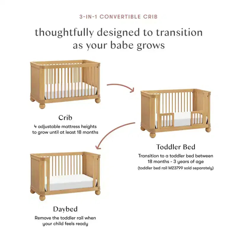 Lit de bébé convertible 3-en-1, bois de pin massif, certifié GREENGUARD Gold