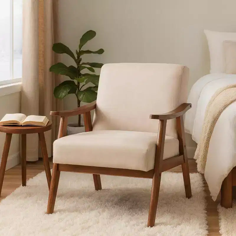 Fauteuil d'appoint en bois massif de style Mid-Century pour salon ou coin lecture