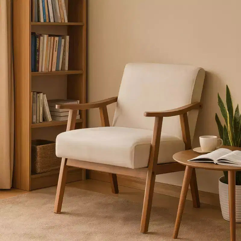 Fauteuil d'appoint en bois massif de style Mid-Century pour salon ou coin lecture