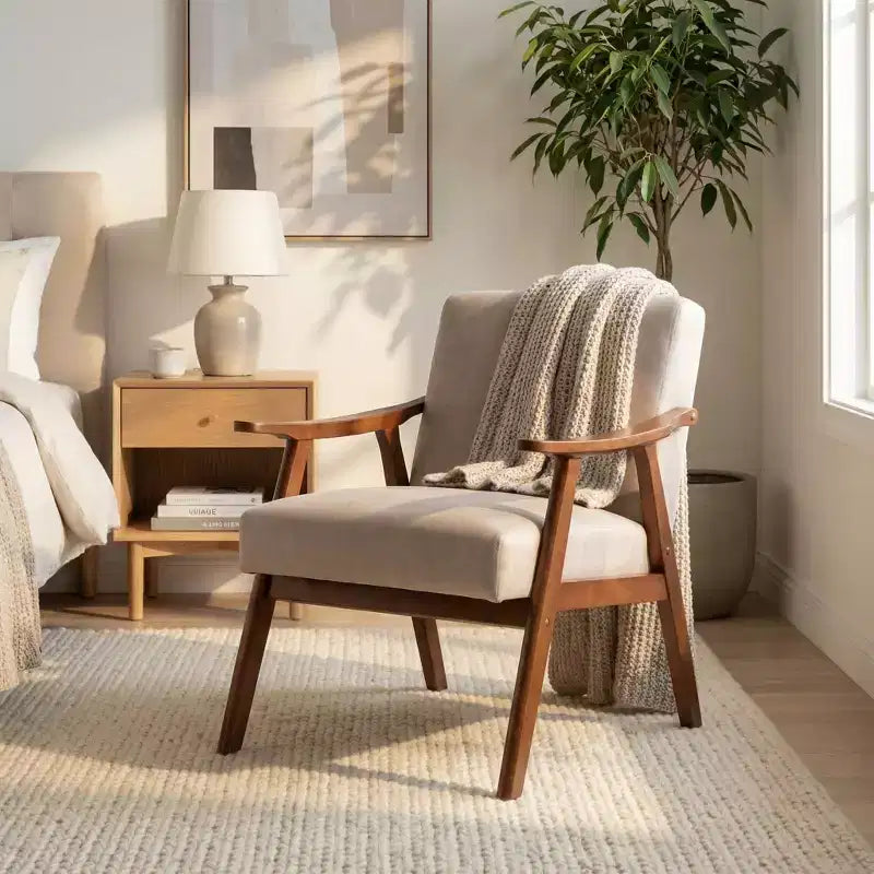 Fauteuil d'appoint en bois massif de style Mid-Century pour salon ou coin lecture