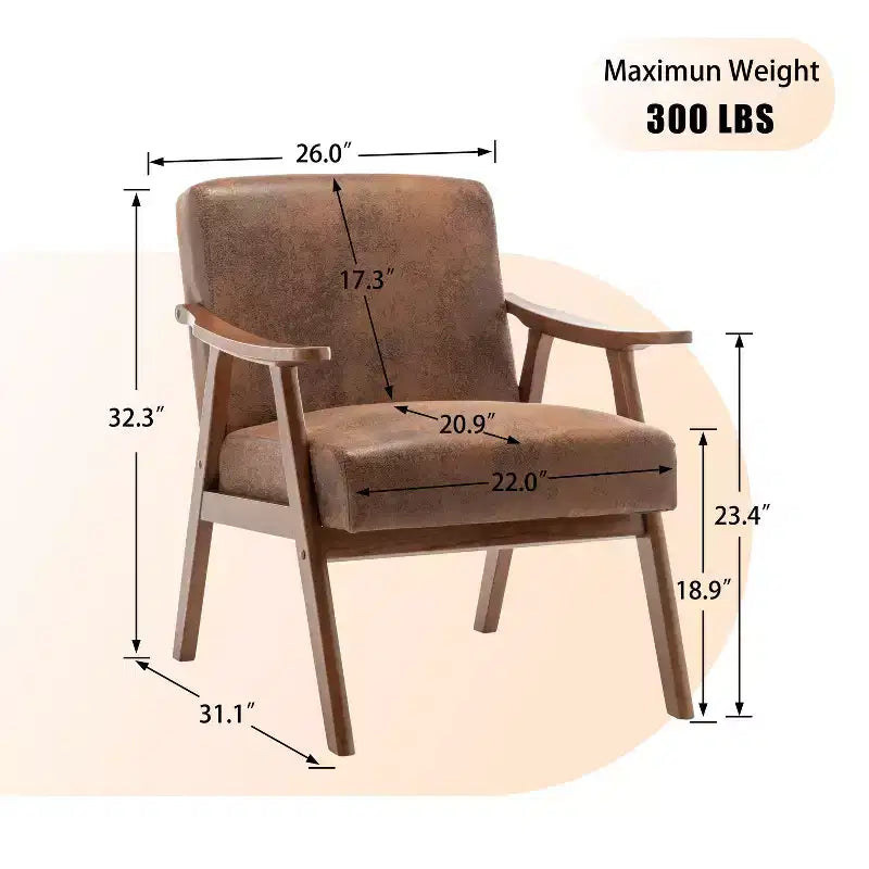 Fauteuil d'appoint en bois massif de style Mid-Century pour salon ou coin lecture