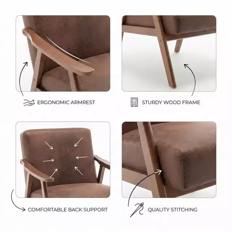 Fauteuil d'appoint en bois massif de style Mid-Century pour salon ou coin lecture