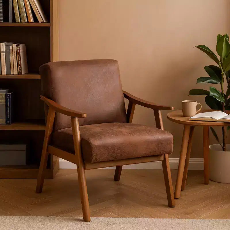 Fauteuil d'appoint en bois massif de style Mid-Century pour salon ou coin lecture