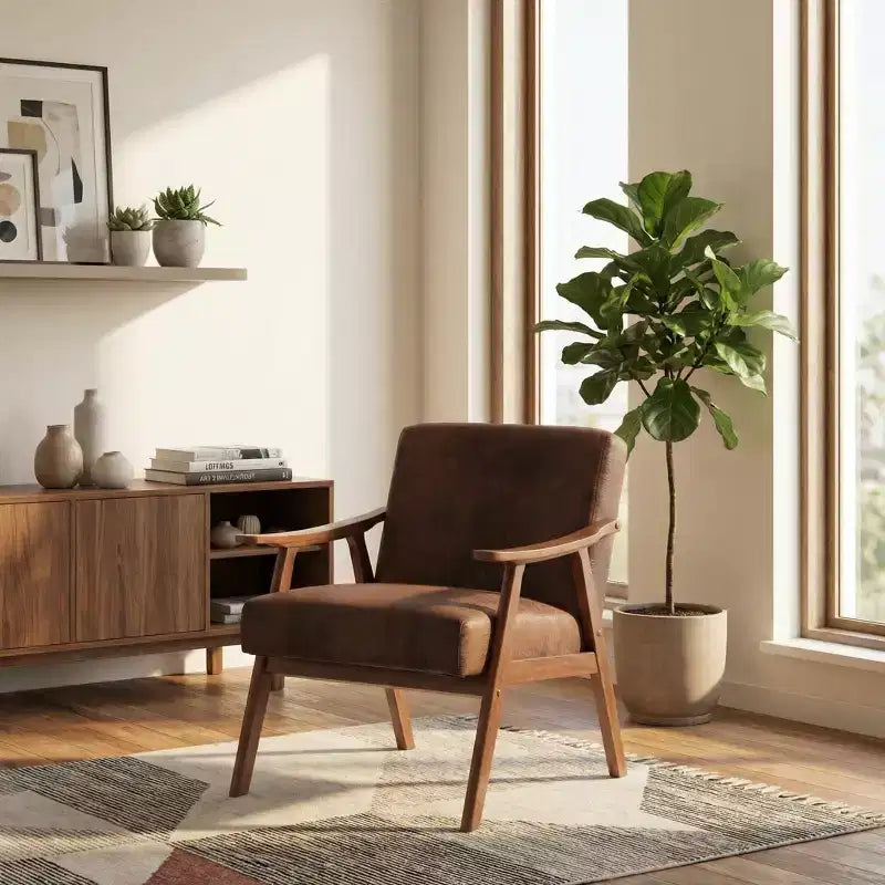 Fauteuil d'appoint en bois massif de style Mid-Century pour salon ou coin lecture