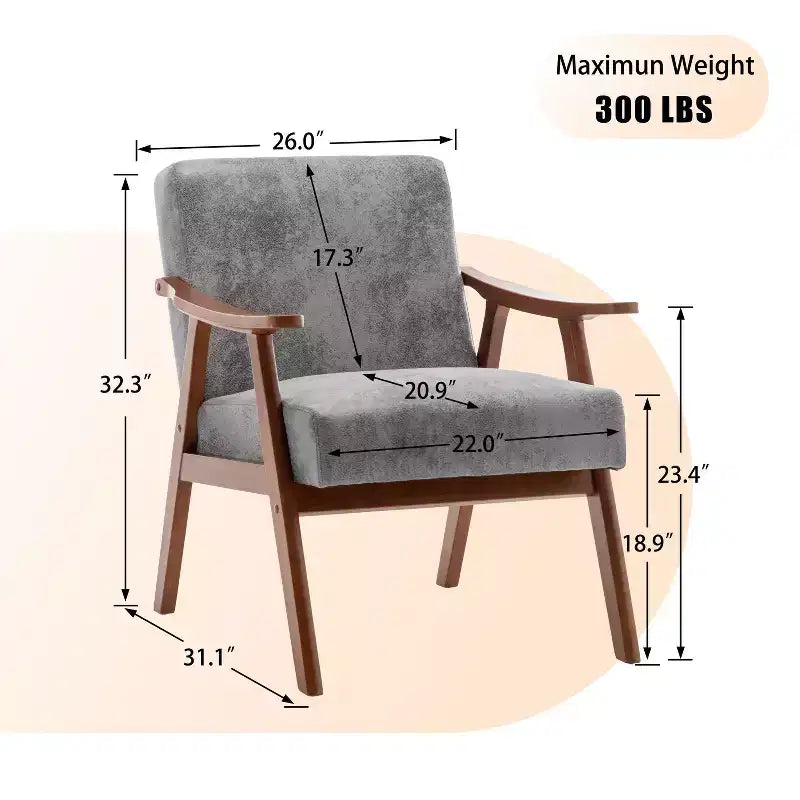 Fauteuil d'appoint en bois massif de style Mid-Century pour salon ou coin lecture