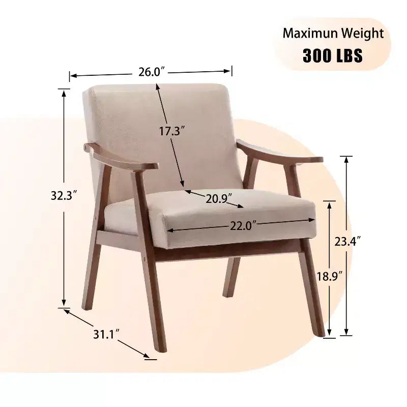 Fauteuil d'appoint en bois massif de style Mid-Century pour salon ou coin lecture