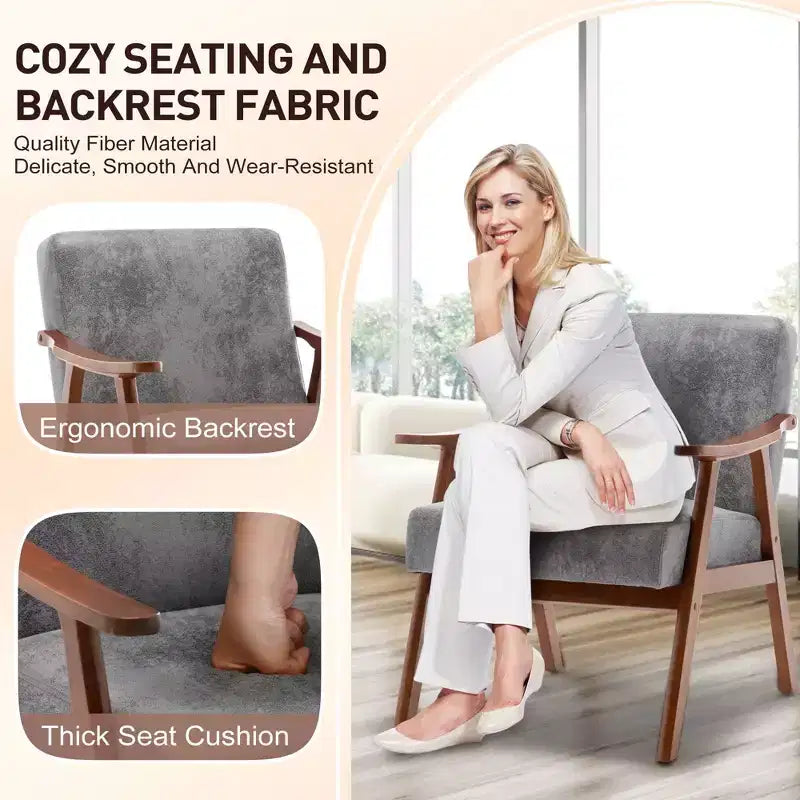 Fauteuil d'appoint en bois massif de style Mid-Century pour salon ou coin lecture