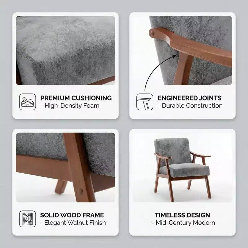 Fauteuil d'appoint en bois massif de style Mid-Century pour salon ou coin lecture