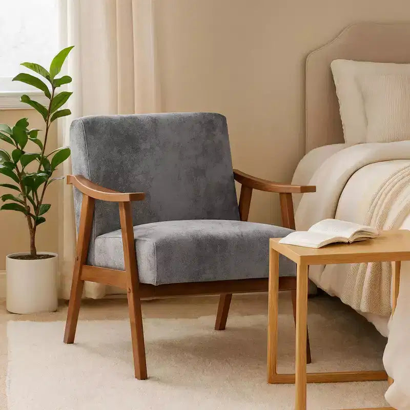 Fauteuil d'appoint en bois massif de style Mid-Century pour salon ou coin lecture