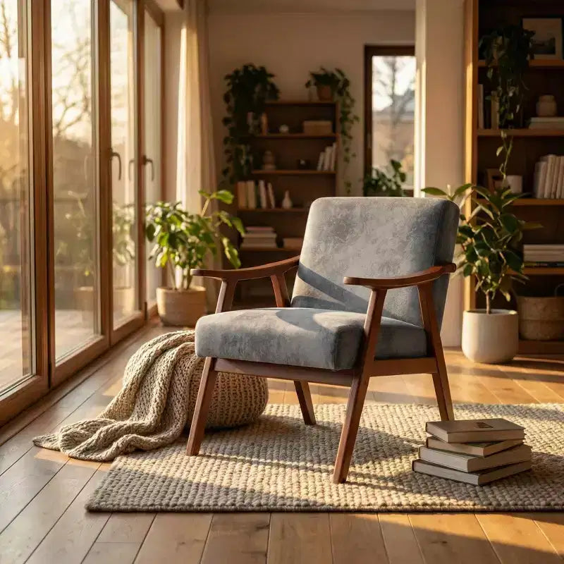 Fauteuil d'appoint en bois massif de style Mid-Century pour salon ou coin lecture