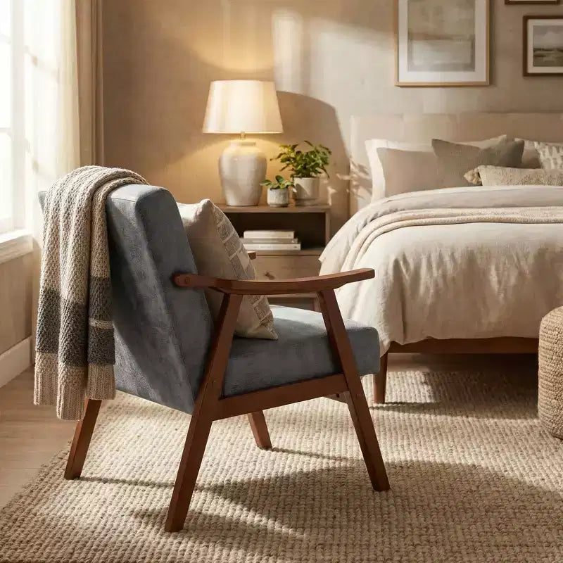 Fauteuil d'appoint en bois massif de style Mid-Century pour salon ou coin lecture