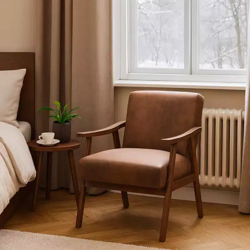 Fauteuil d'appoint en bois massif de style Mid-Century pour salon ou coin lecture