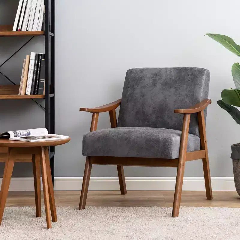 Fauteuil d'appoint en bois massif de style Mid-Century pour salon ou coin lecture