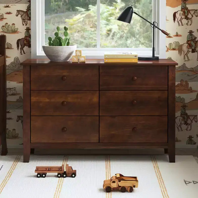 Commode 6 tiroirs pour chambre de bébé, bois de pin massif, certifiée GREENGUARD Gold