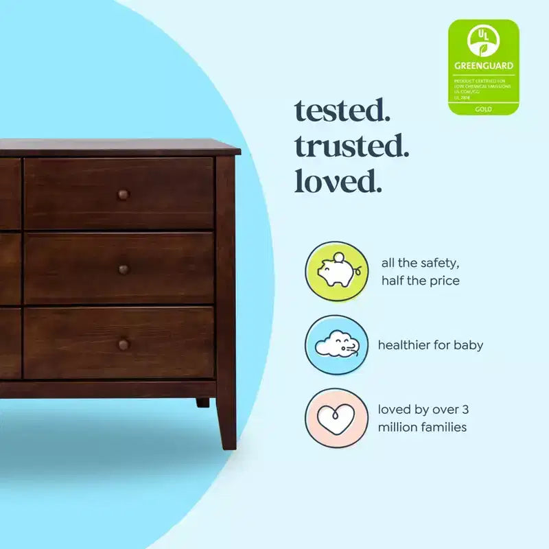 Commode 6 tiroirs pour chambre de bébé, bois de pin massif, certifiée GREENGUARD Gold