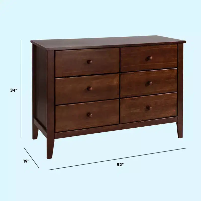 Commode 6 tiroirs pour chambre de bébé, bois de pin massif, certifiée GREENGUARD Gold