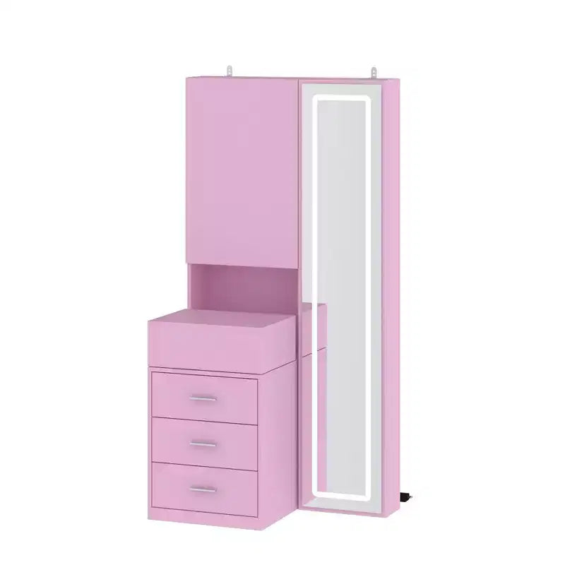 Meuble-lavabo avec miroir LED pleine grandeur et tiroirs divisés, organisateur de maquillage de chambre à coucher, blanc/noir/rose