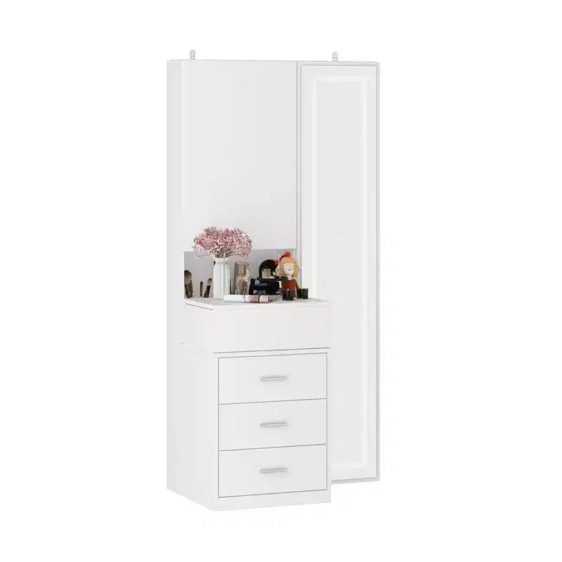 Meuble-lavabo avec miroir LED pleine grandeur et tiroirs divisés, organisateur de maquillage de chambre à coucher, blanc/noir/rose