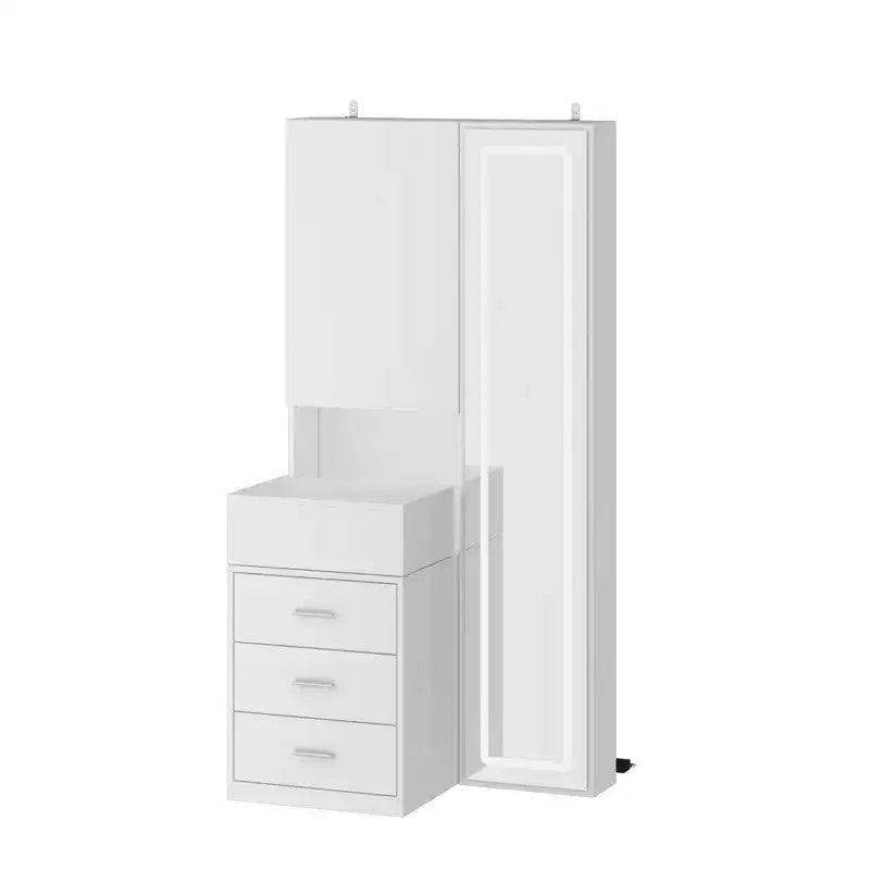Meuble-lavabo avec miroir LED pleine grandeur et tiroirs divisés, organisateur de maquillage de chambre à coucher, blanc/noir/rose