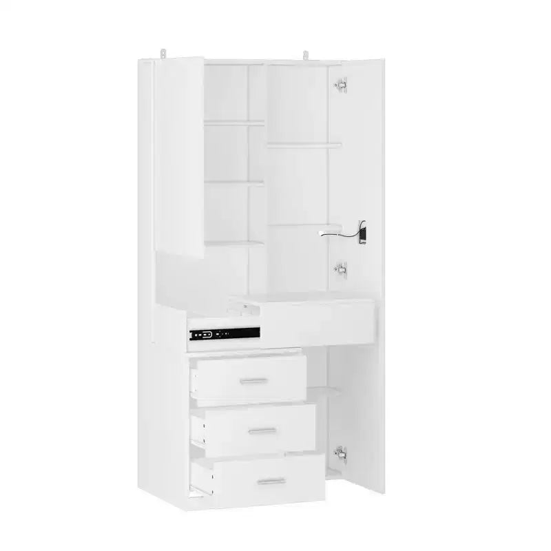 Meuble-lavabo avec miroir LED pleine grandeur et tiroirs divisés, organisateur de maquillage de chambre à coucher, blanc/noir/rose