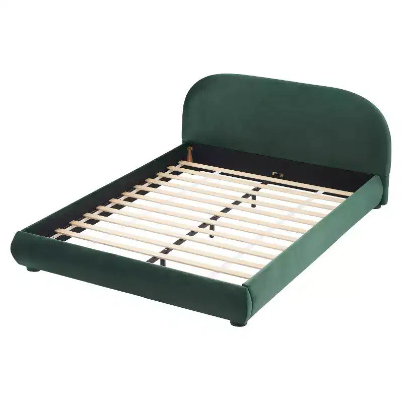 Lit plateforme Queen/King Size, Cadre de lit rembourré en tissu bouclé avec tête de lit incurvée
