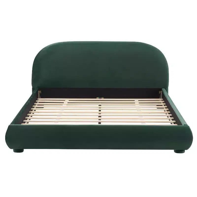 Lit plateforme Queen/King Size, Cadre de lit rembourré en tissu bouclé avec tête de lit incurvée