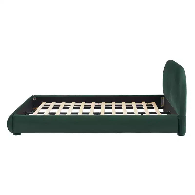Lit plateforme Queen/King Size, Cadre de lit rembourré en tissu bouclé avec tête de lit incurvée