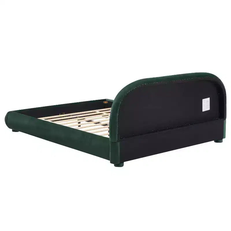 Lit plateforme Queen/King Size, Cadre de lit rembourré en tissu bouclé avec tête de lit incurvée