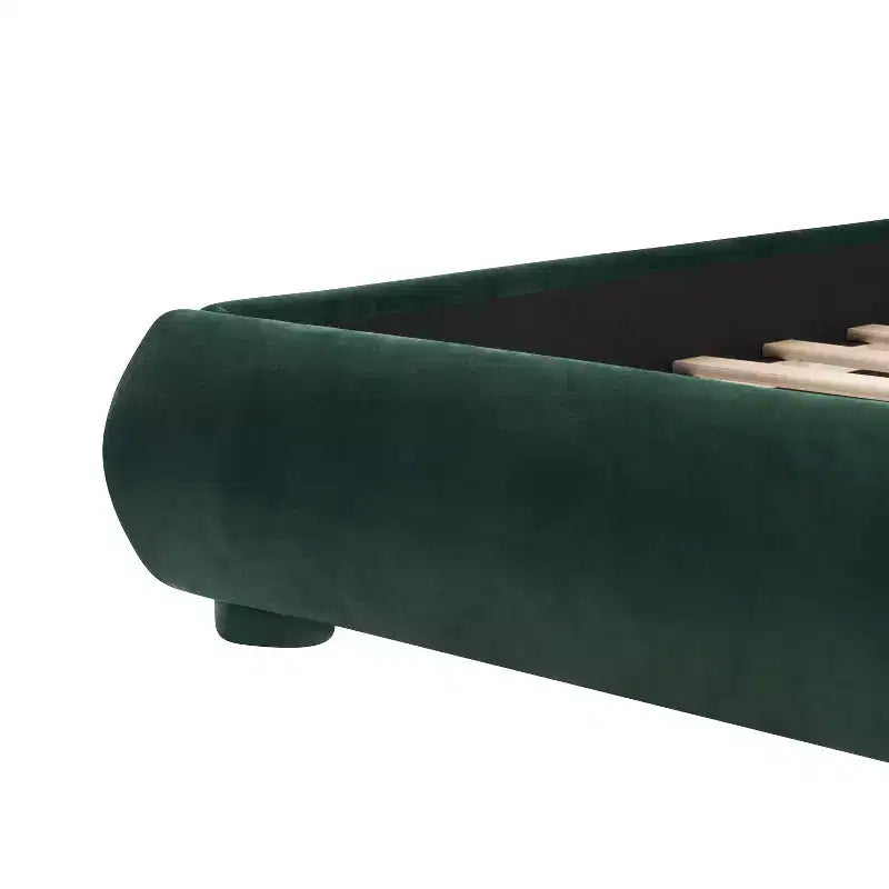 Lit plateforme Queen/King Size, Cadre de lit rembourré en tissu bouclé avec tête de lit incurvée