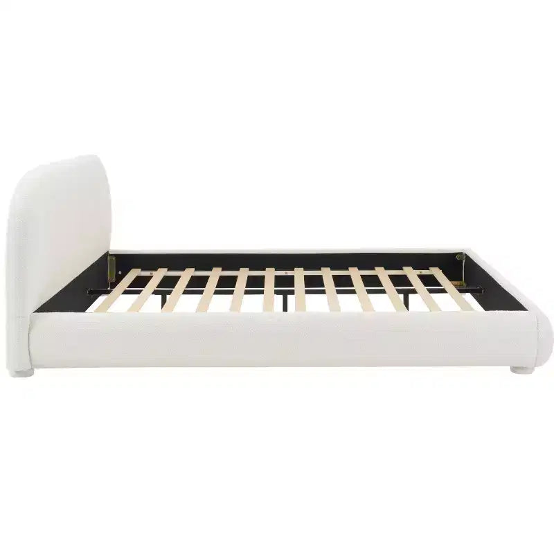 Lit plateforme Queen/King Size, Cadre de lit rembourré en tissu bouclé avec tête de lit incurvée