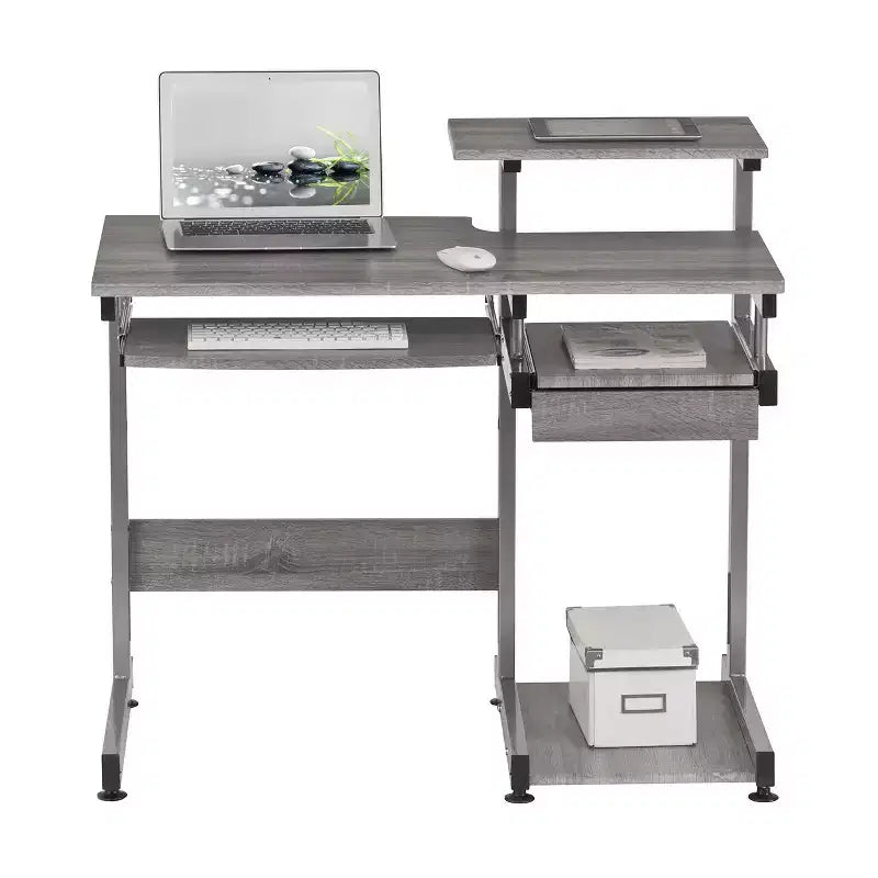 Bureau informatique de 95,9 cm avec tiroir clavier, bureau debout avec étagères de rangement, bureau pour salon, salle de lecture, bureau