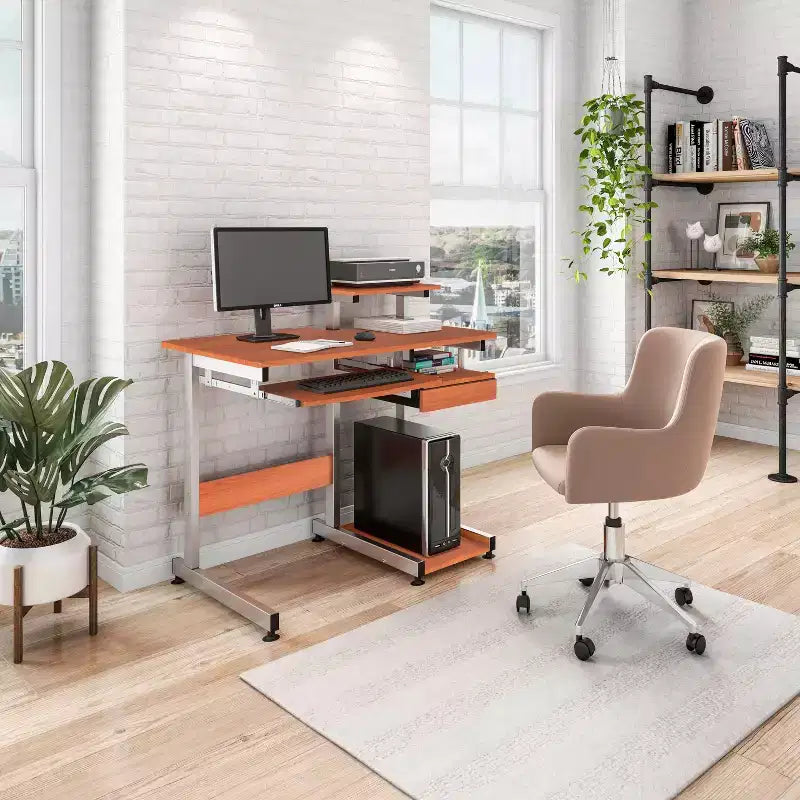 Bureau informatique de 95,9 cm avec tiroir clavier, bureau debout avec étagères de rangement, bureau pour salon, salle de lecture, bureau