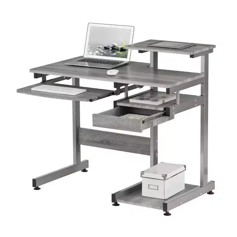 Bureau informatique de 95,9 cm avec tiroir clavier, bureau debout avec étagères de rangement, bureau pour salon, salle de lecture, bureau
