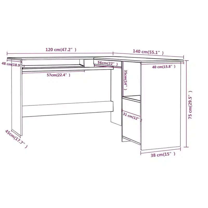 Bureau d'angle moderne en L, poste de travail d'angle réglable avec étagères de rangement pour les petits espaces