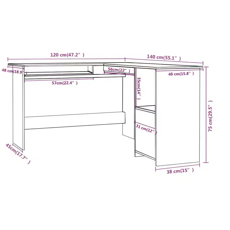 Bureau d'angle moderne en L, poste de travail d'angle réglable avec étagères de rangement pour les petits espaces