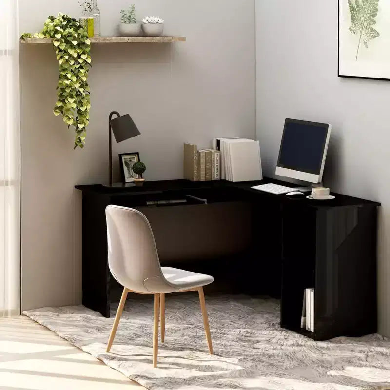 Bureau d'angle moderne en L, poste de travail d'angle réglable avec étagères de rangement pour les petits espaces