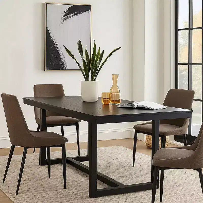 Table à manger rectangulaire de 180 cm avec pieds en tréteaux, noir moderne, 6-8 places