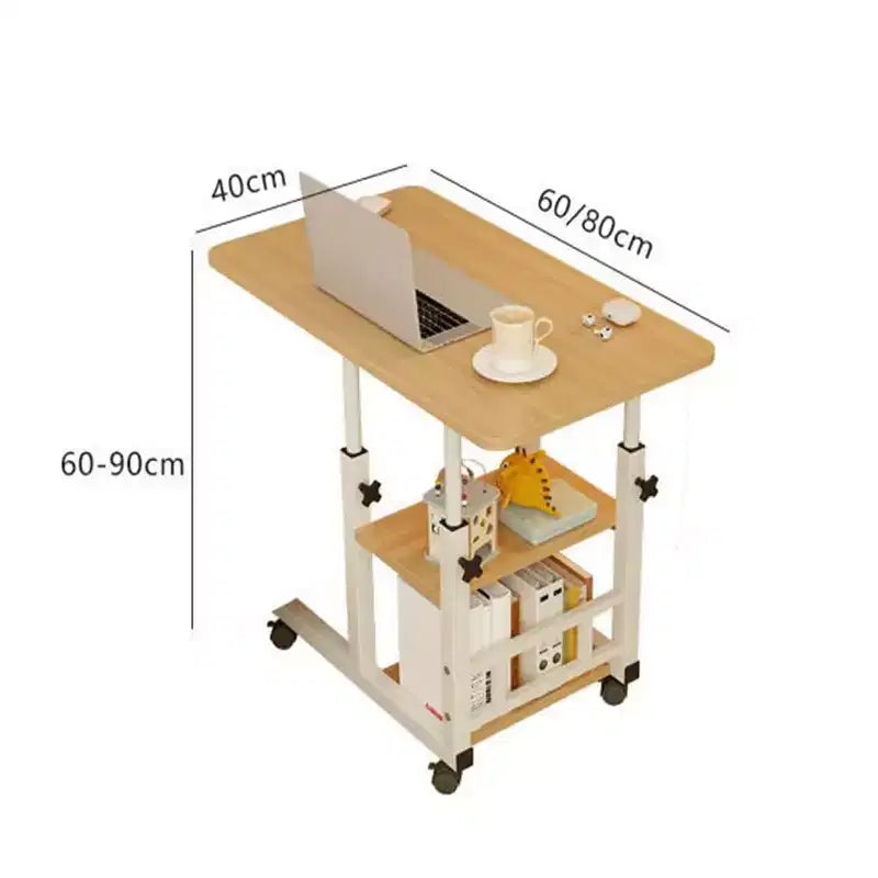 Table en C réglable en hauteur, bureau d'ordinateur portable mobile avec roulettes et tiroir de rangement pour canapé, salon, chambre à coucher