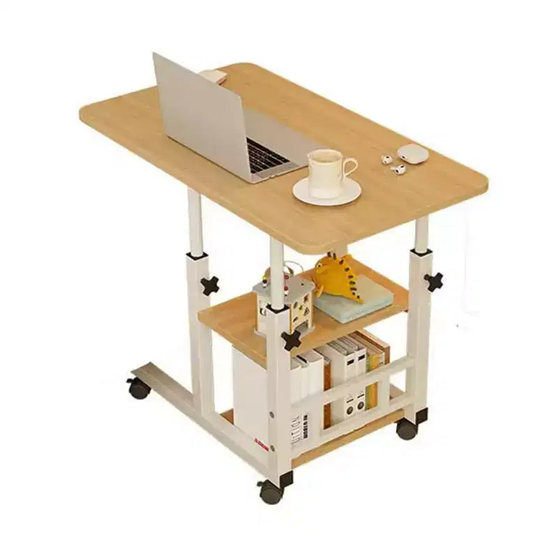Table en C réglable en hauteur, bureau d'ordinateur portable mobile avec roulettes et tiroir de rangement pour canapé, salon, chambre à coucher
