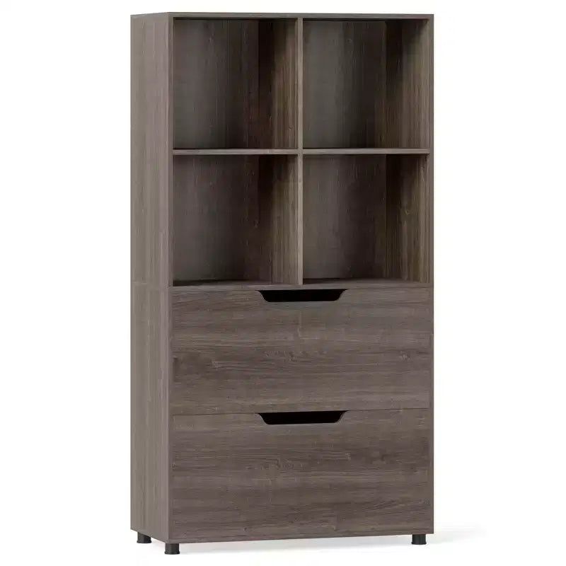 Lot de 2 bibliothèques à 5 niveaux et 4 casiers avec 2 tiroirs, 130 cm, Noir/Blanc