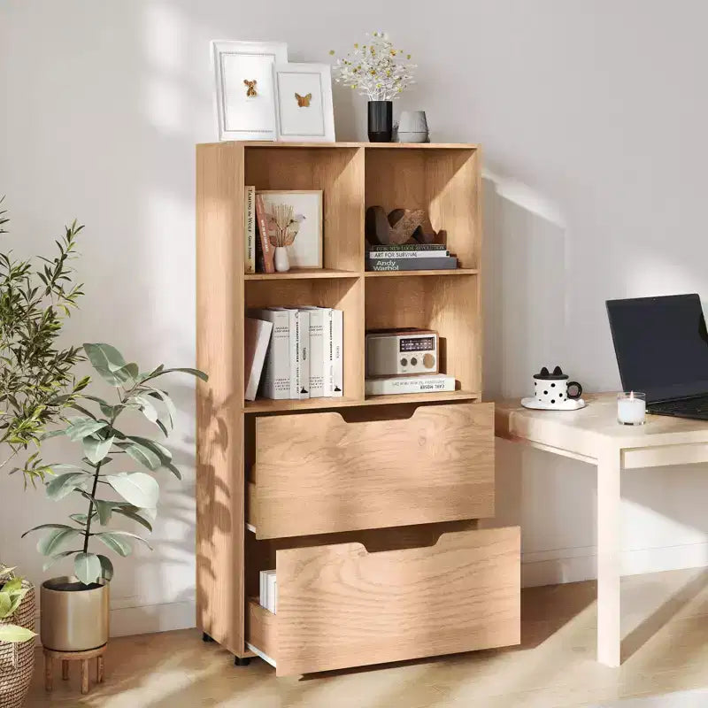 Lot de 2 bibliothèques à 5 niveaux et 4 casiers avec 2 tiroirs, 130 cm, Noir/Blanc