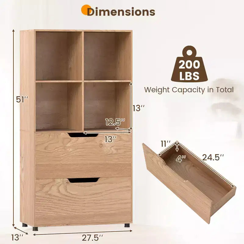 Lot de 2 bibliothèques à 5 niveaux et 4 casiers avec 2 tiroirs, 130 cm, Noir/Blanc