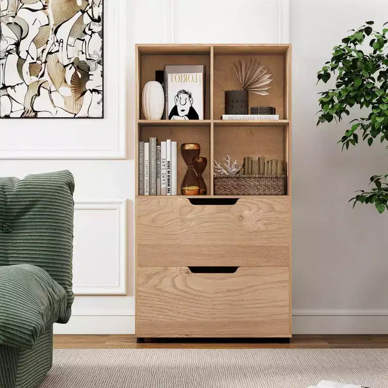 Lot de 2 bibliothèques à 5 niveaux et 4 casiers avec 2 tiroirs, 130 cm, Noir/Blanc